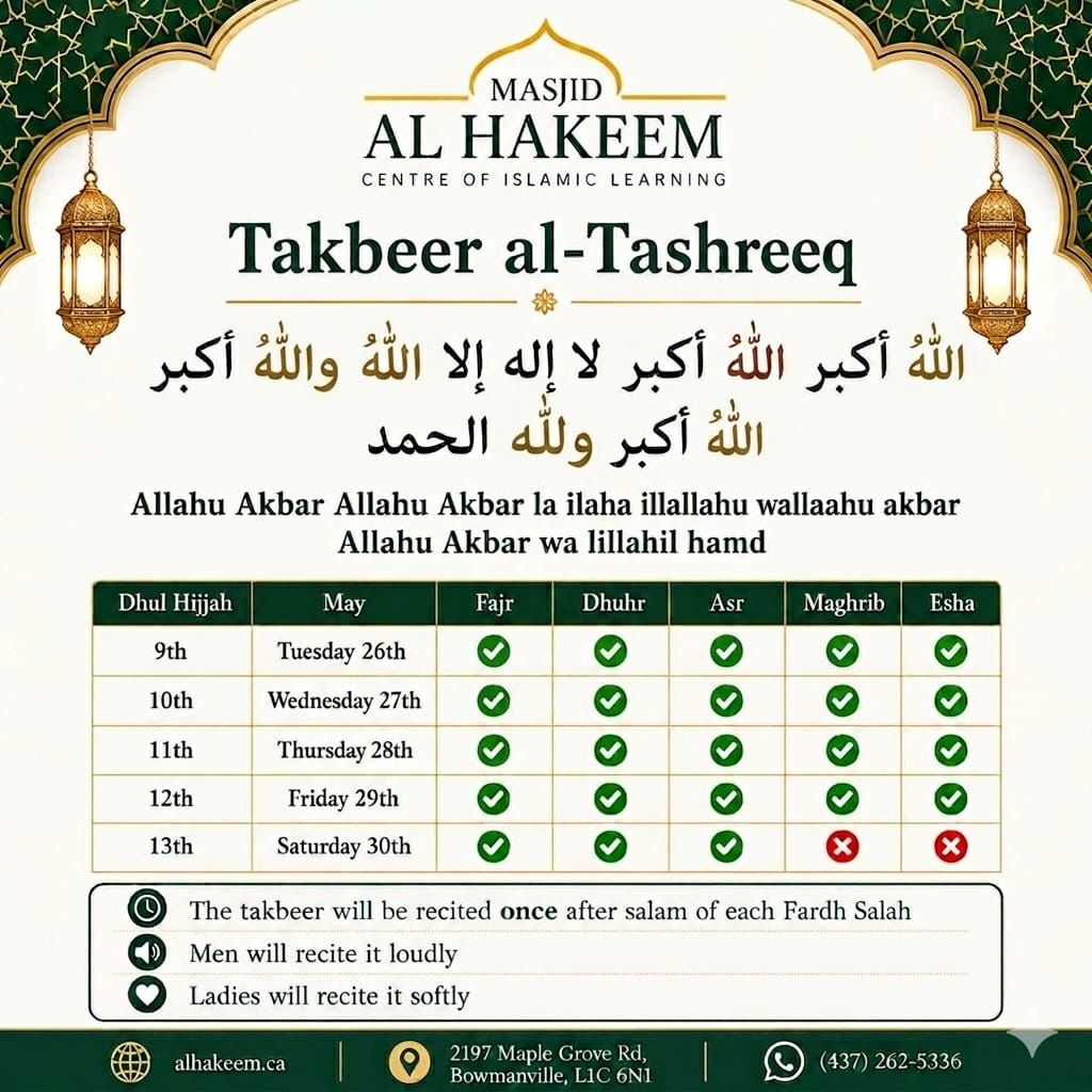 Takbeer al-Tashreeq Schedule
